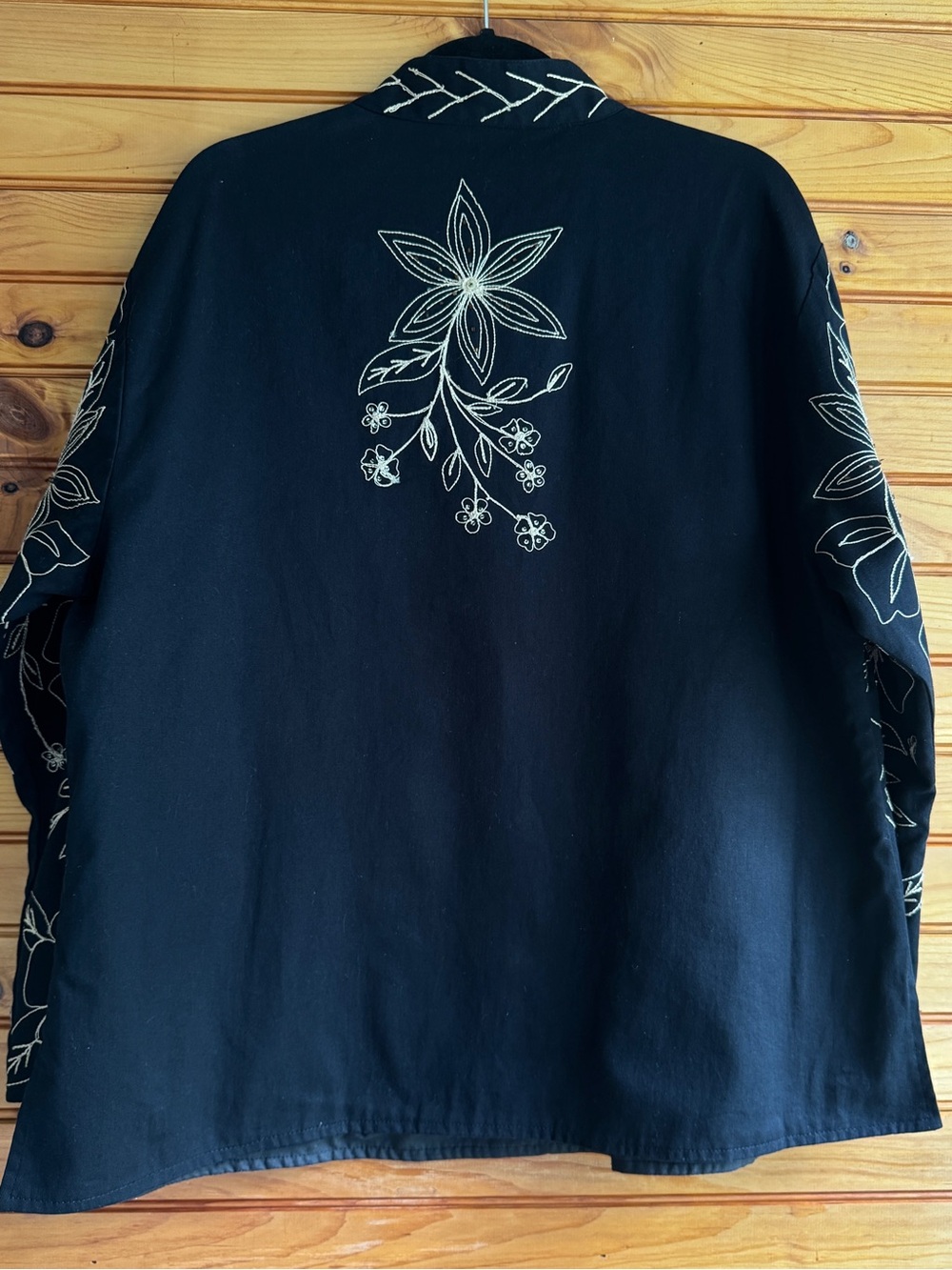 Embroidered Floral Jacket 1X Black Gold Beaded Boho Art to Wear Maximalist - Picture 2 of 14